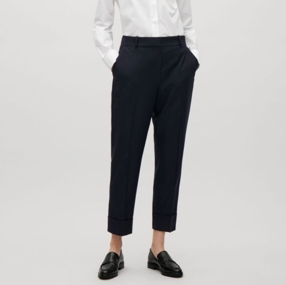 COS Straight Leg Wool Trousers Navy 6